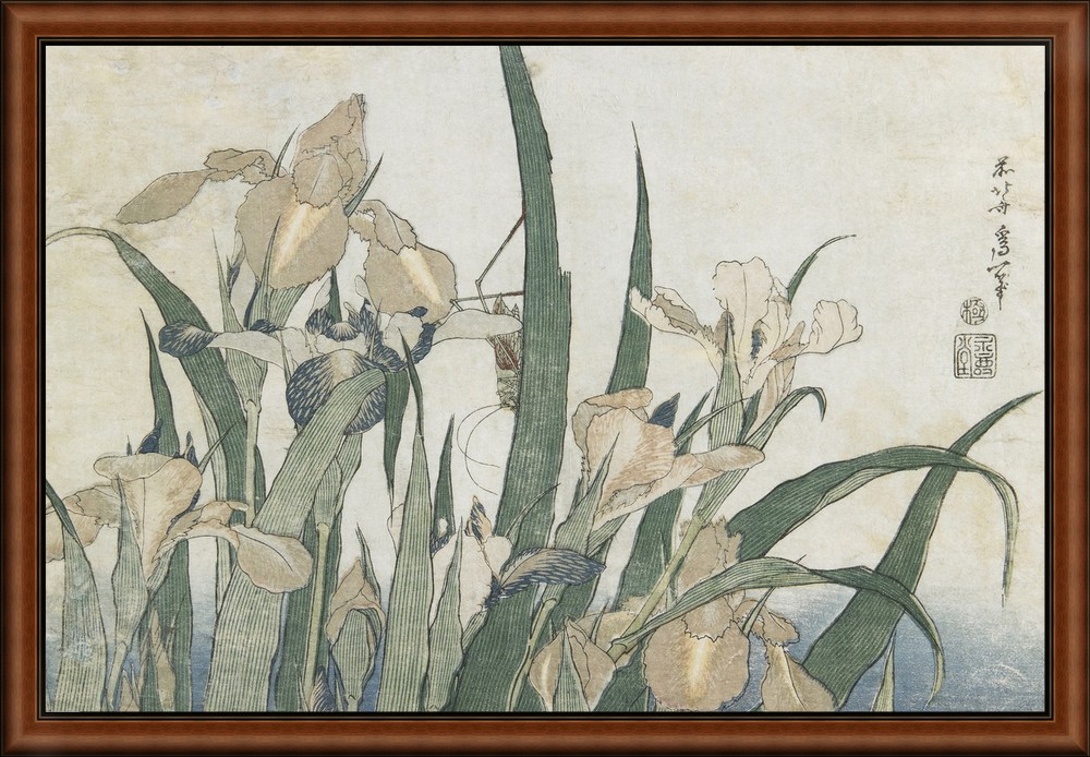 Iris Flowers and Grasshopper by Hokusai